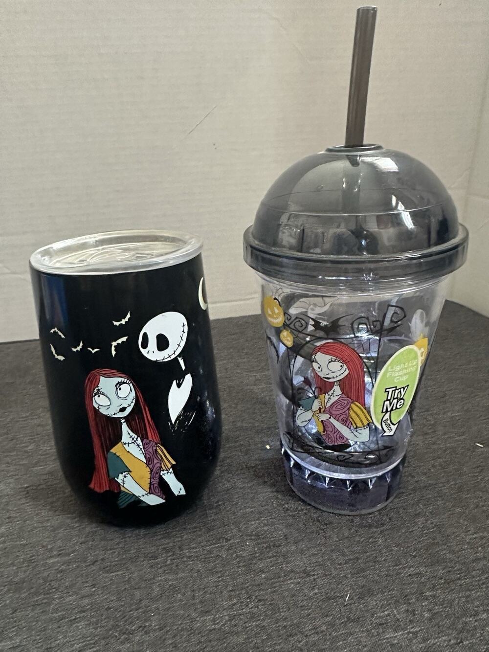 Disney Nightmare Before Christmas Jack Sally Cup Set Light Up Flashing Tumbler
